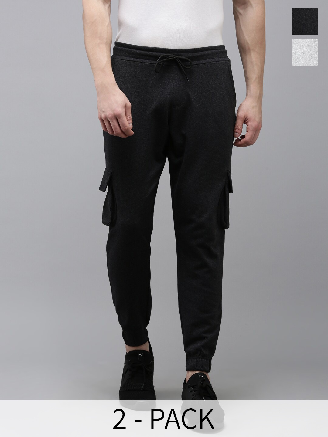 

MADSTO Men Pack Of 2 Regular Fit Cotton Joggers, Grey melange