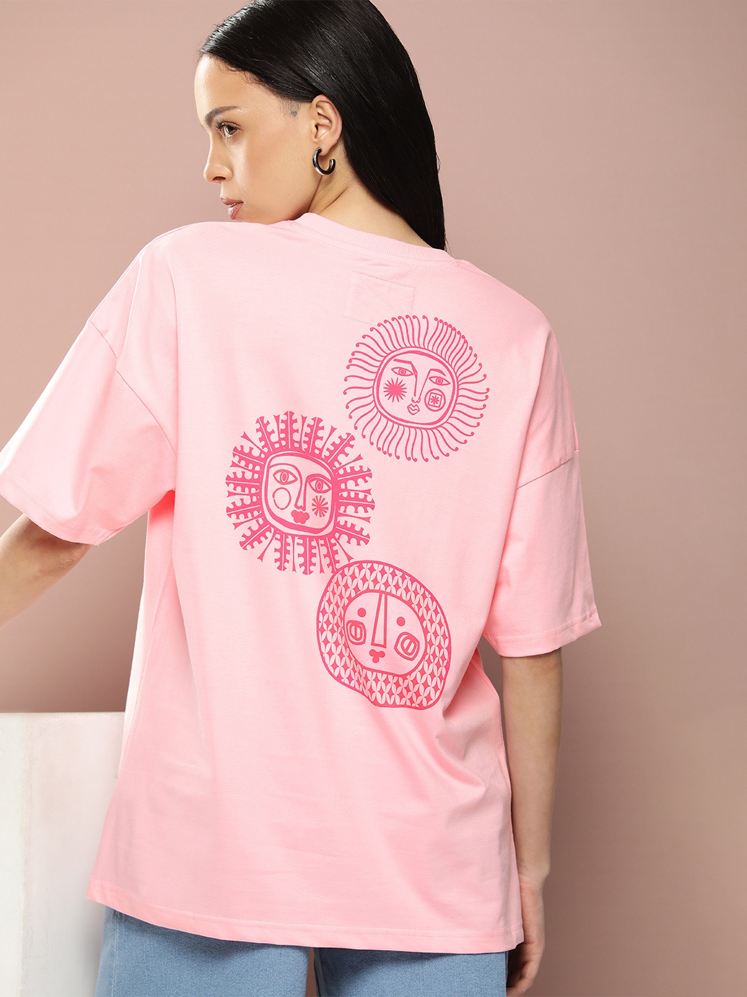 

Stormborn Women Graphic Printed Drop-Shoulder Sleeves T-shirt, Pink