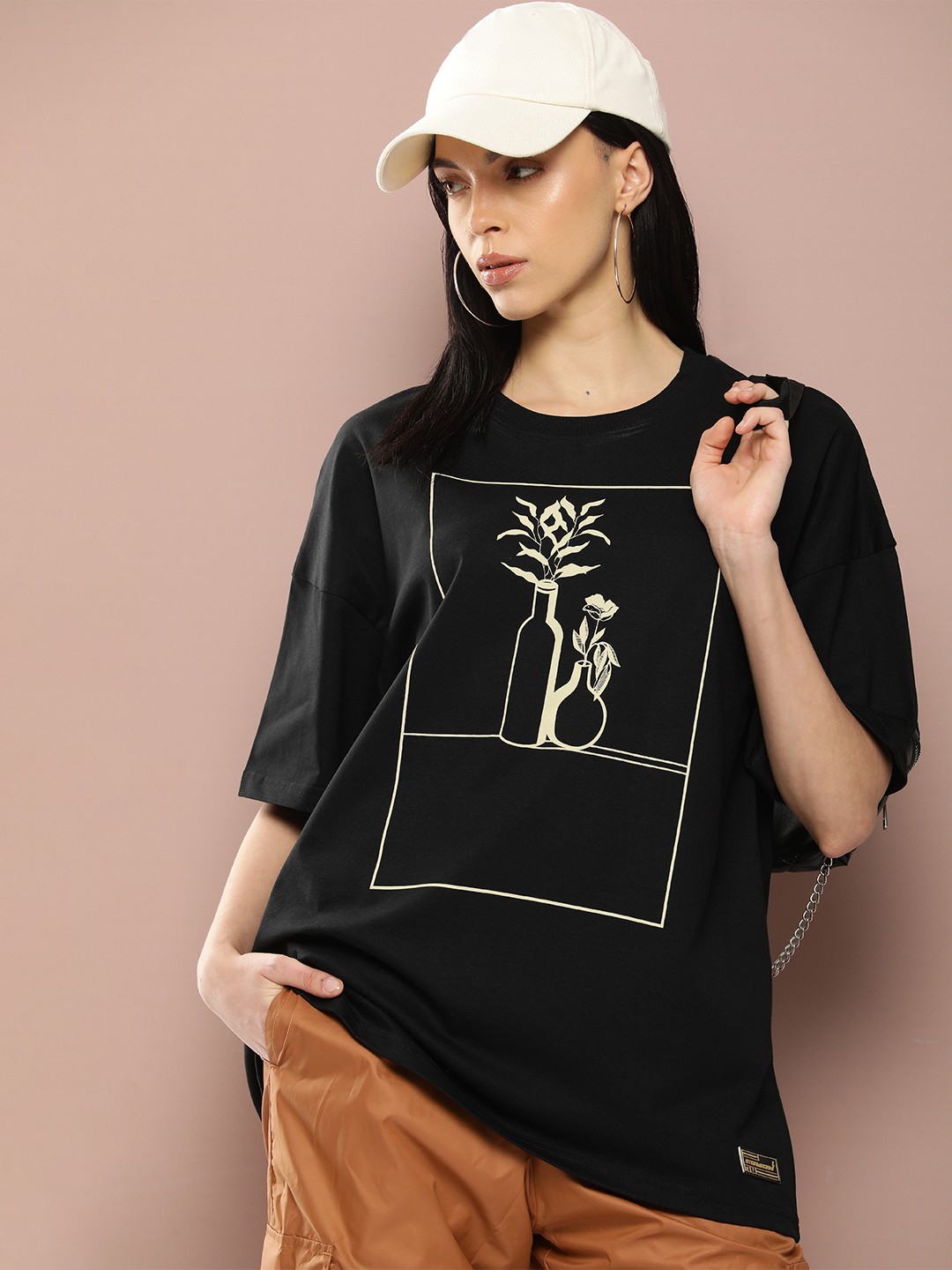 

Stormborn Women Graphic Printed Drop-Shoulder Sleeves T-shirt, Black