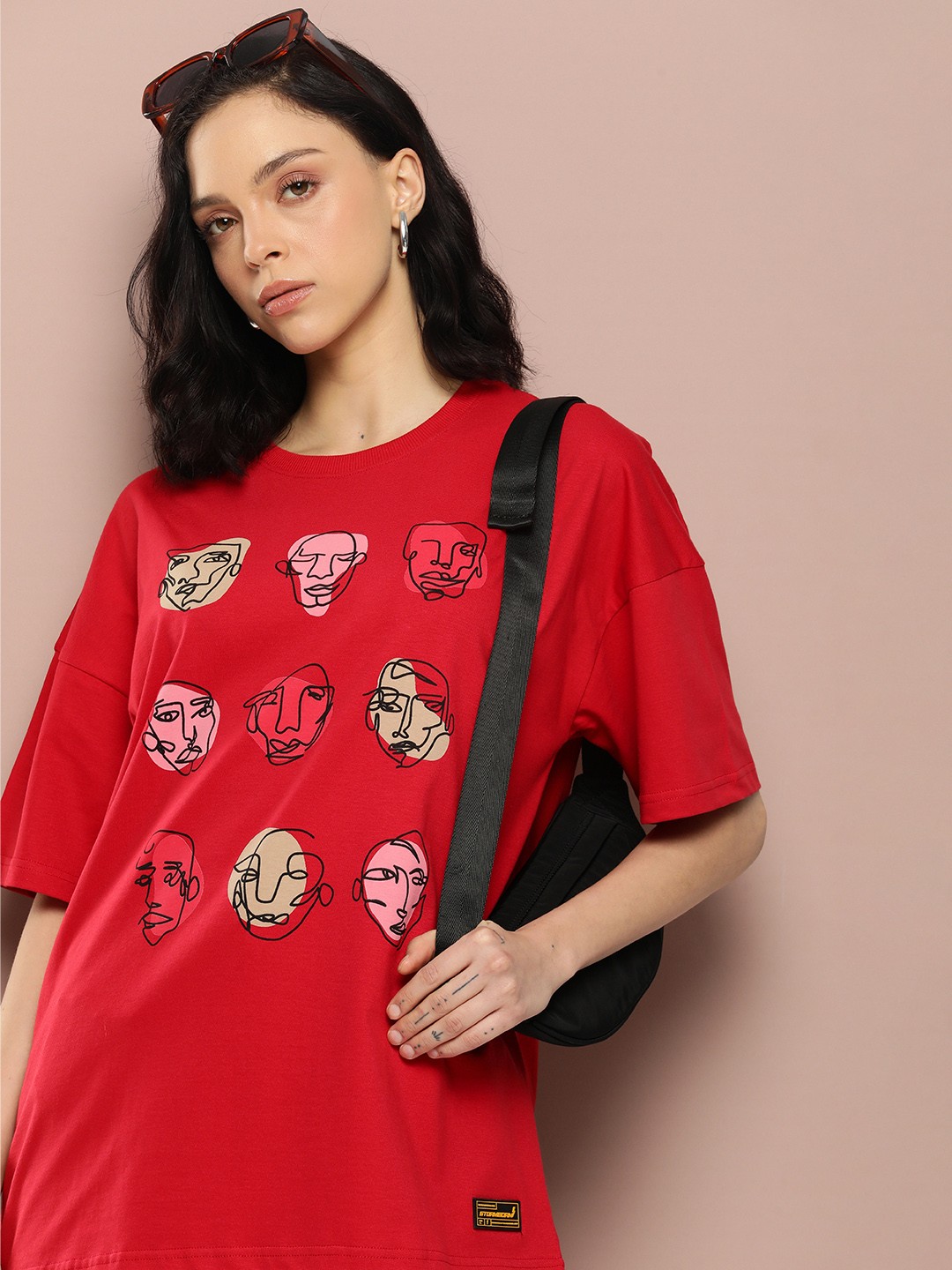 

Stormborn Women Printed Drop-Shoulder Sleeves Pure Cotton T-shirt, Red