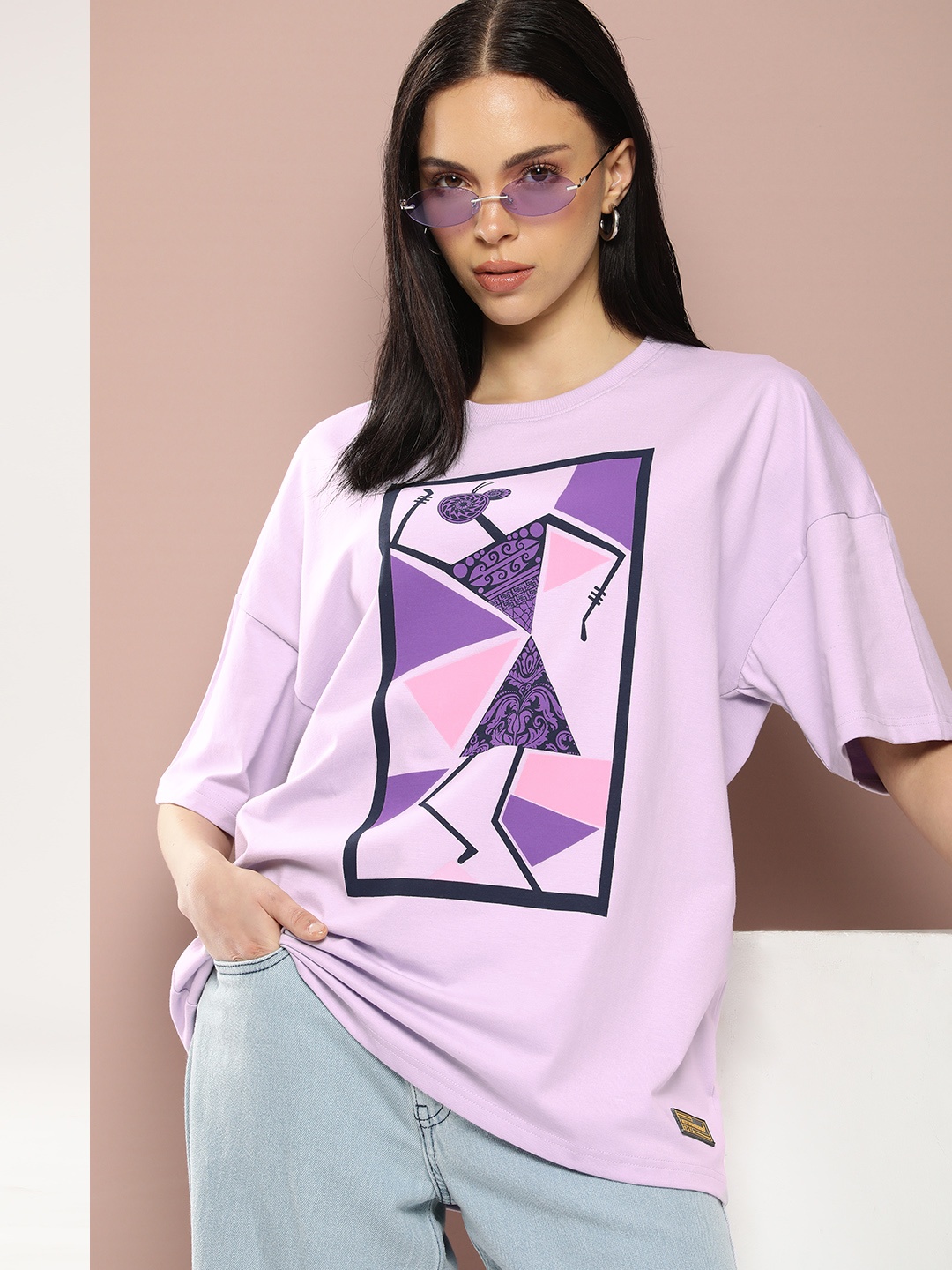 Stormborn Women Graphic Printed Drop-Shoulder Sleeves T-shirt, Lavender