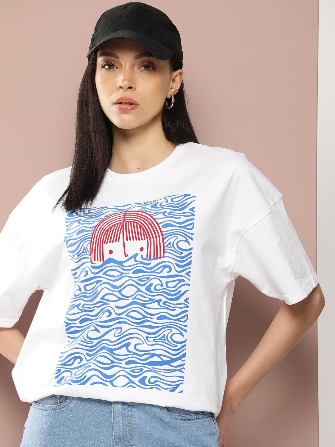 

Stormborn Women Graphic Printed Drop-Shoulder Sleeves T-shirt, White