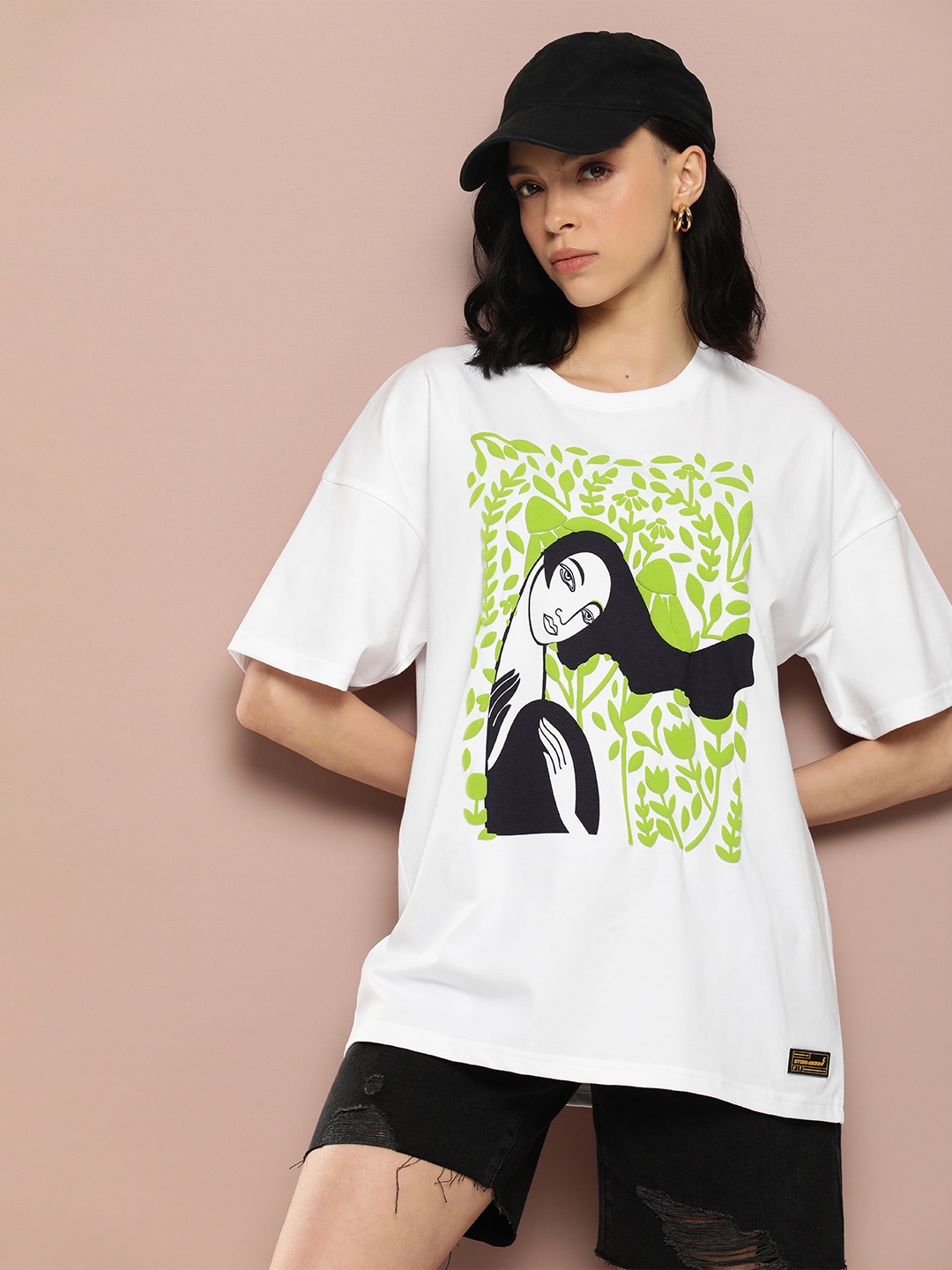 

Stormborn Women Printed Drop-Shoulder Sleeves Pure Cotton T-shirt, White