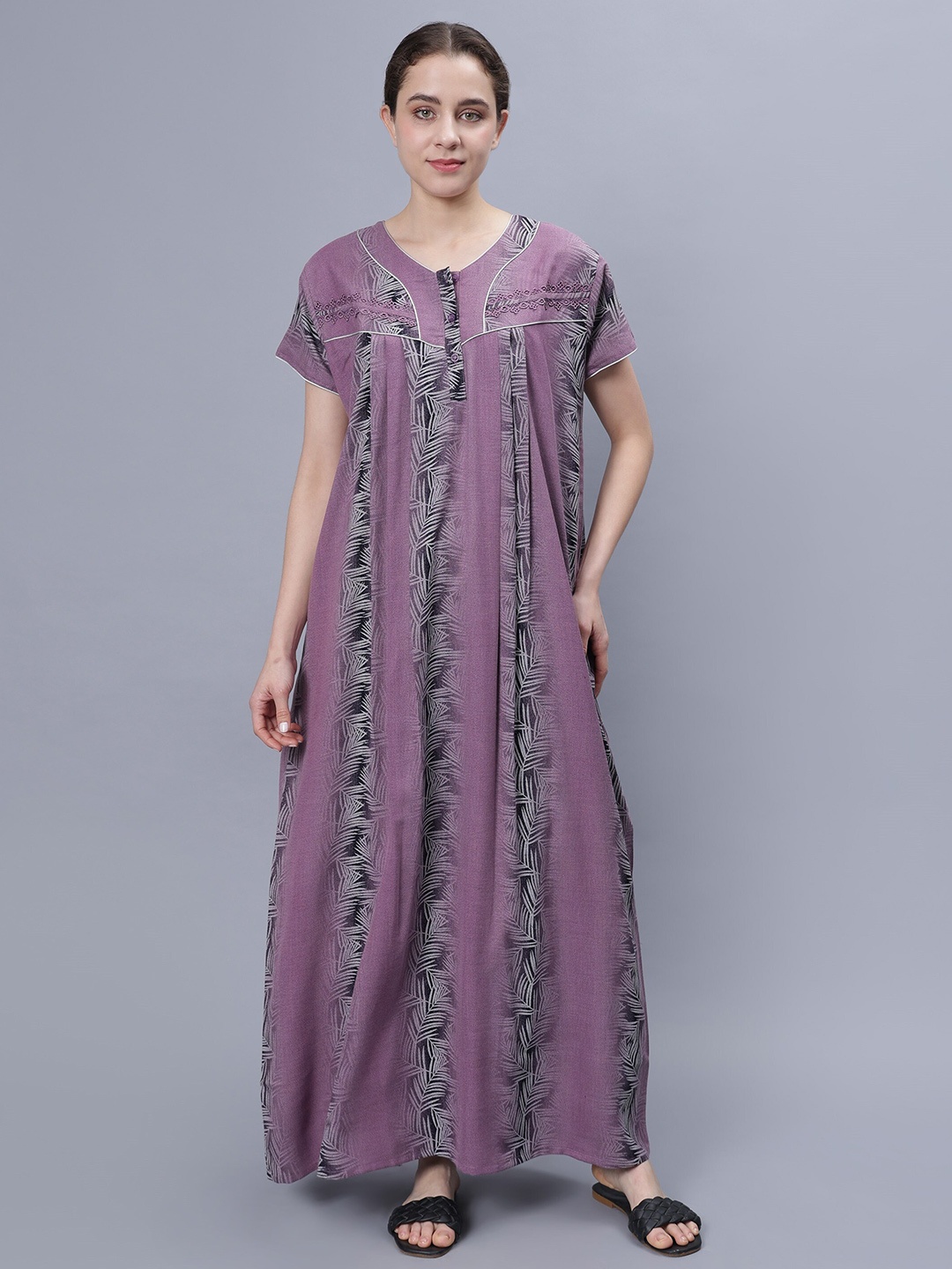 

NIGHTSPREE Floral Printed V-Neck Pure Cotton Maxi Nightdress, Pink