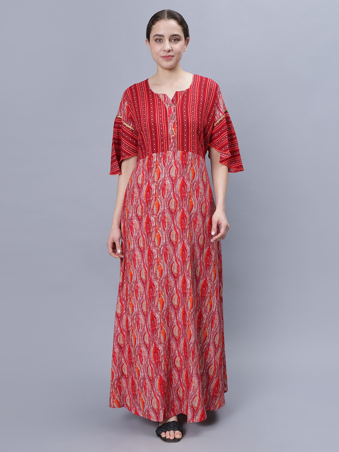 

NIGHTSPREE Abstract Printed Maxi Nightdress, Red