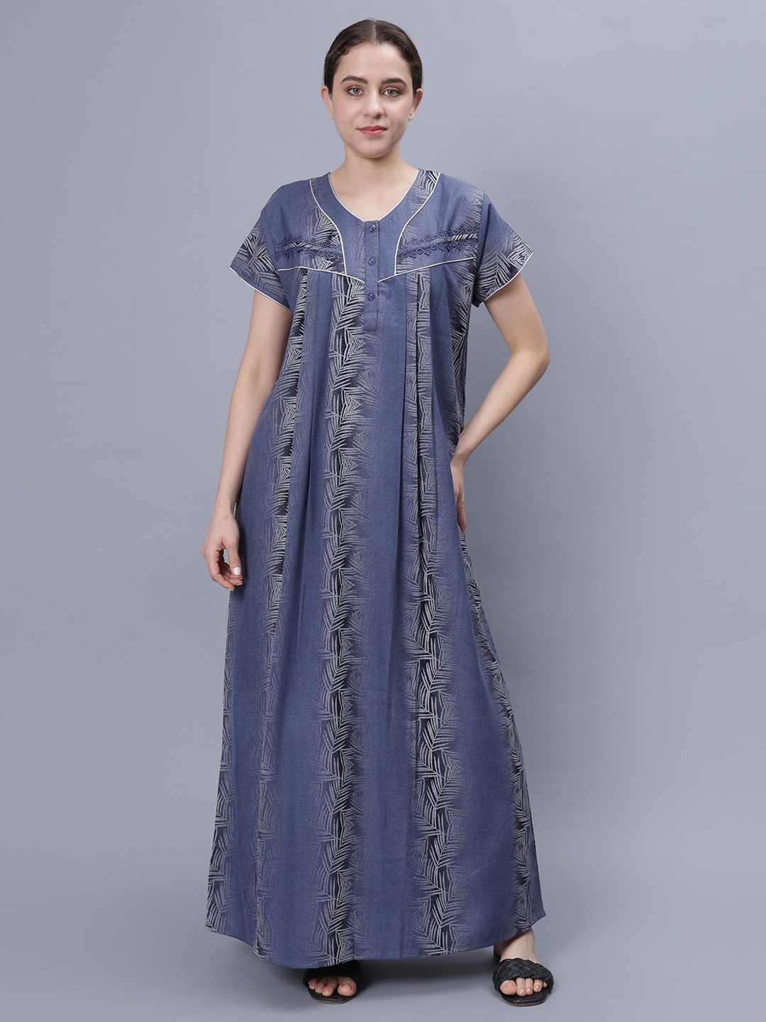 

NIGHTSPREE Floral Printed Printed Pure Cotton Maxi Nightdress, Blue