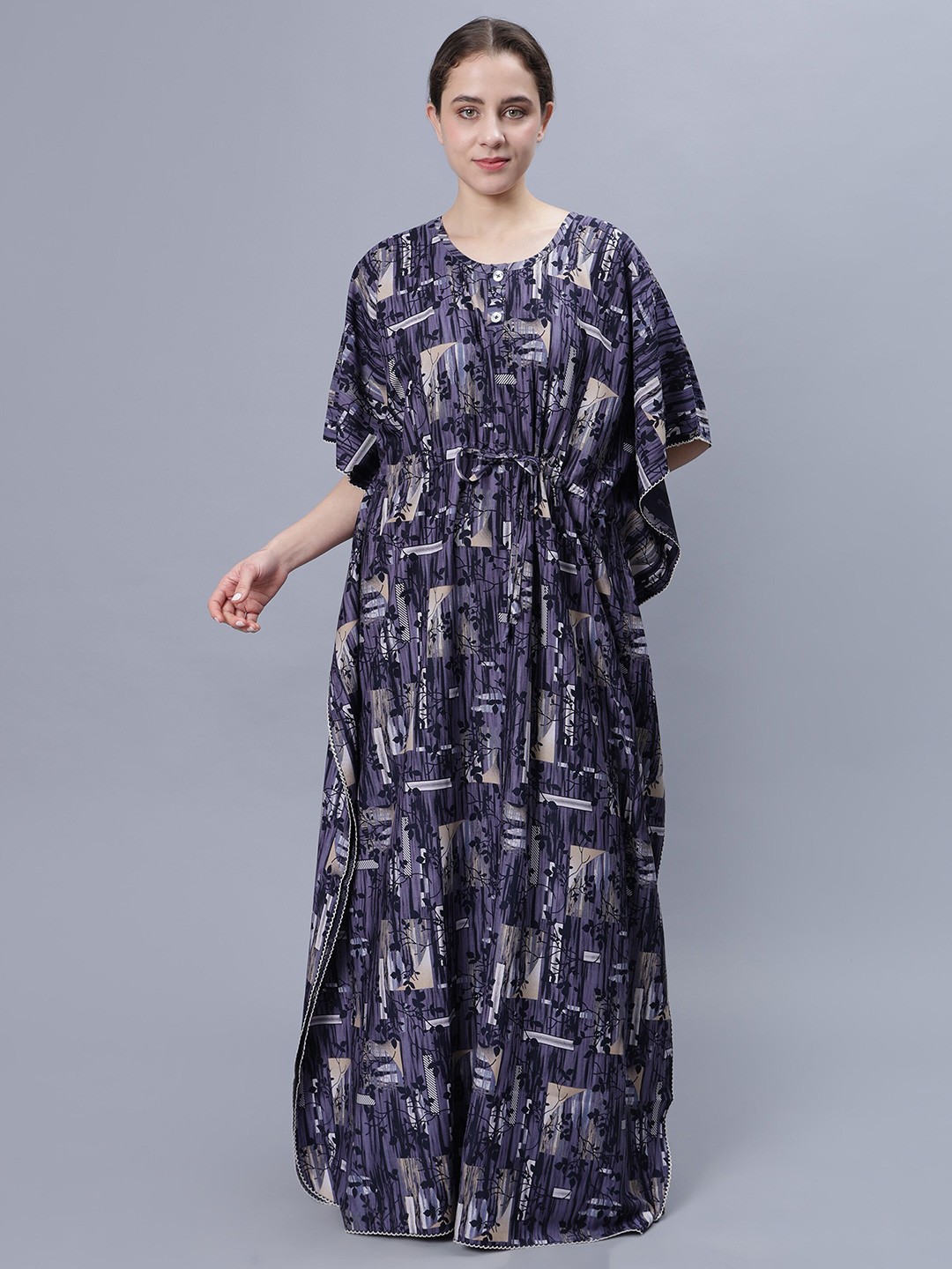 

NIGHTSPREE Abstract Printed Kaftan Nightdress, Blue