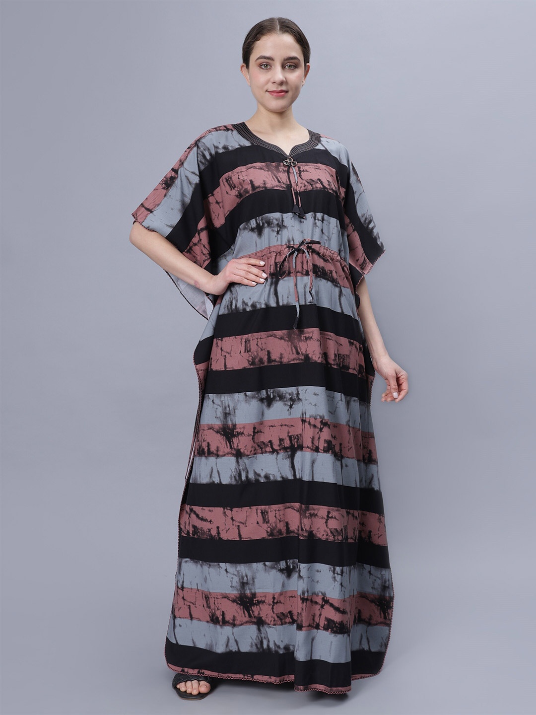 

NIGHTSPREE Abstract Printed Maxi Kaftan Nightdress, Peach