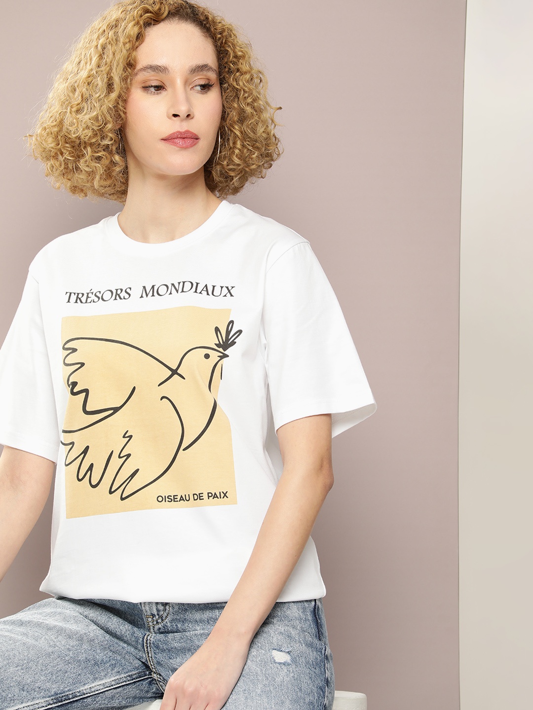 

DILLINGER Graphic Printed Oversized Drop-Shoulder Sleeves Pure Cotton T-shirt, White
