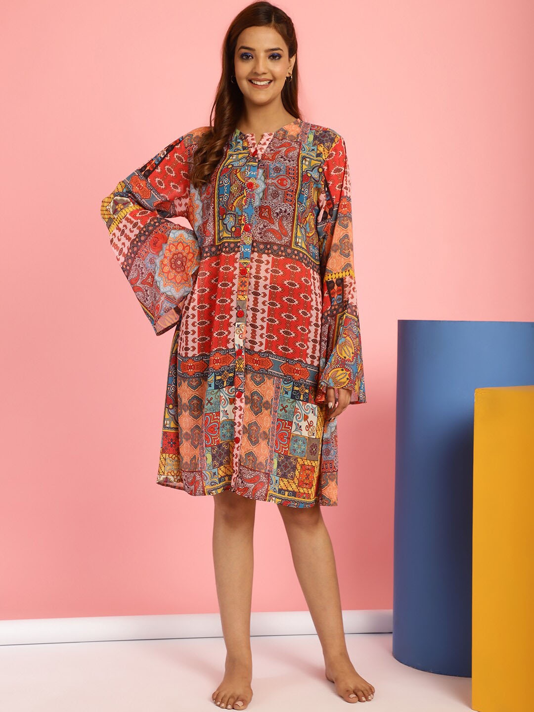 

Secret Wish Printed Swimwear Cover up Dress, Red