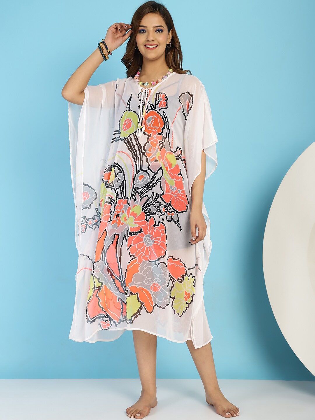 

Secret Wish Printed Kaftan Swimwear Cover up Dress, White