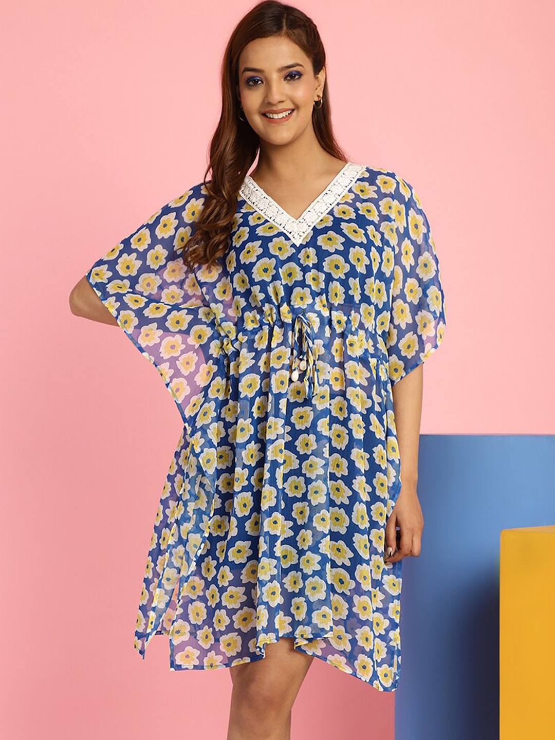 

Secret Wish Floral Printed Kaftan Swimwear Cover up Dress, Blue