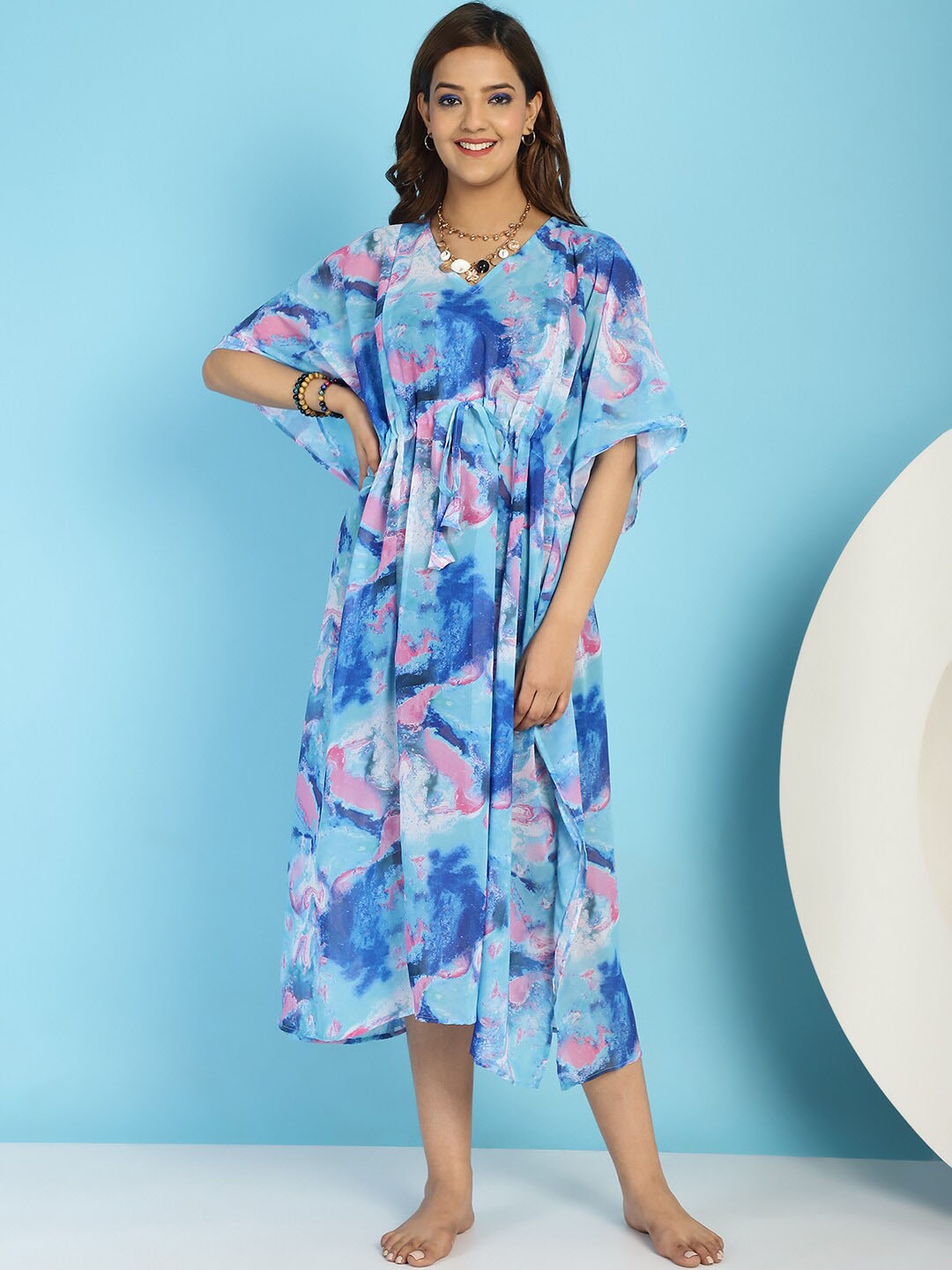 

Secret Wish Abstract Printed Kaftan Maternity Swimwear Cover up Dress, Blue