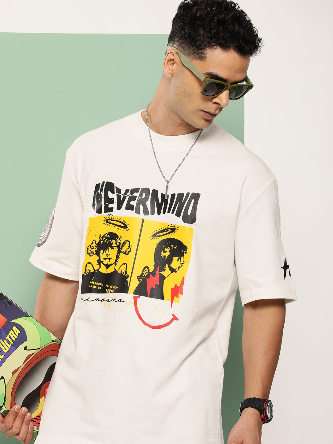 

HOPEPUNK Men Graphic Printed Oversized T-shirt, Off white