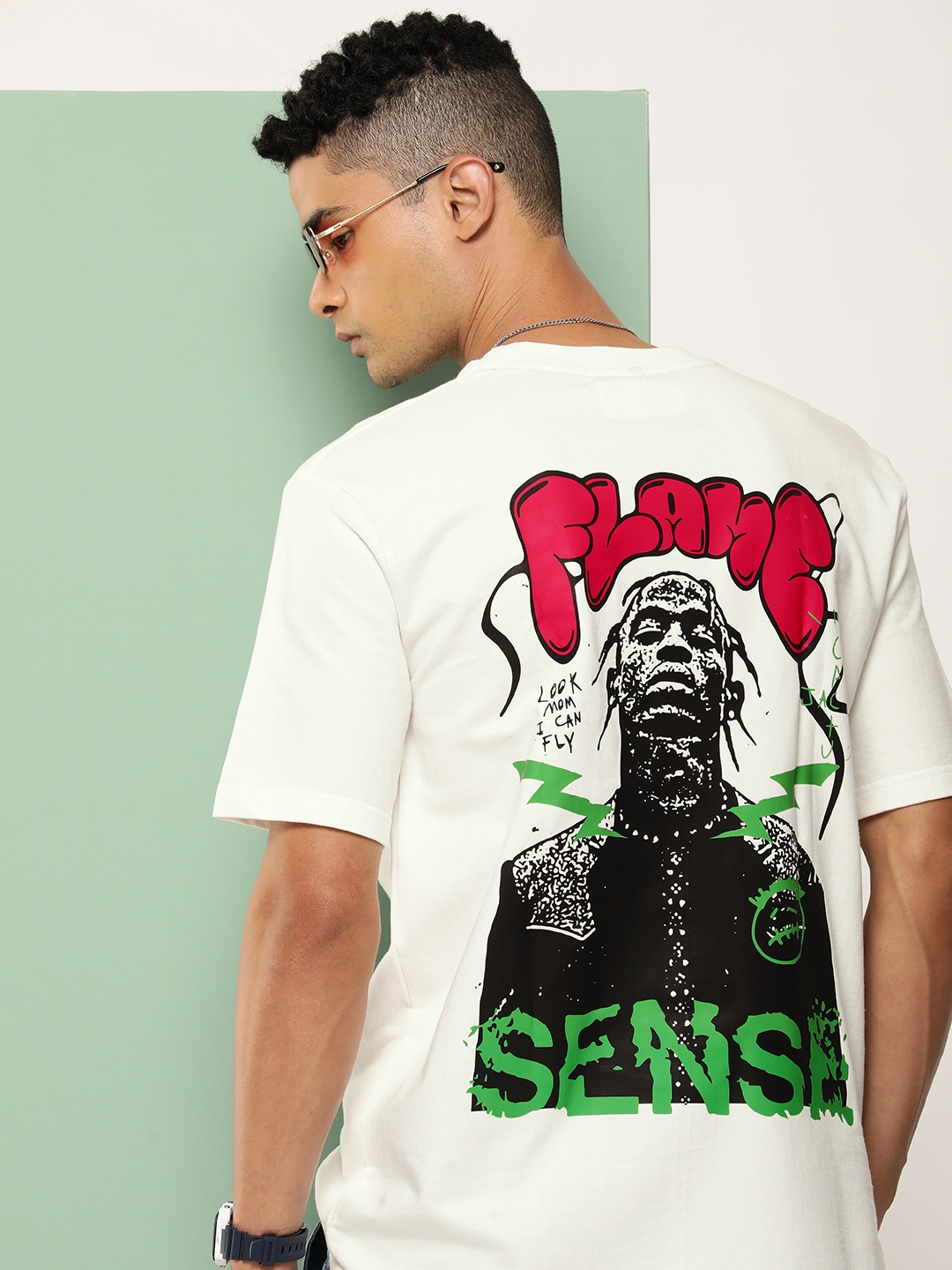 

HOPEPUNK Men Graphic Printed Oversized T-shirt, Off white