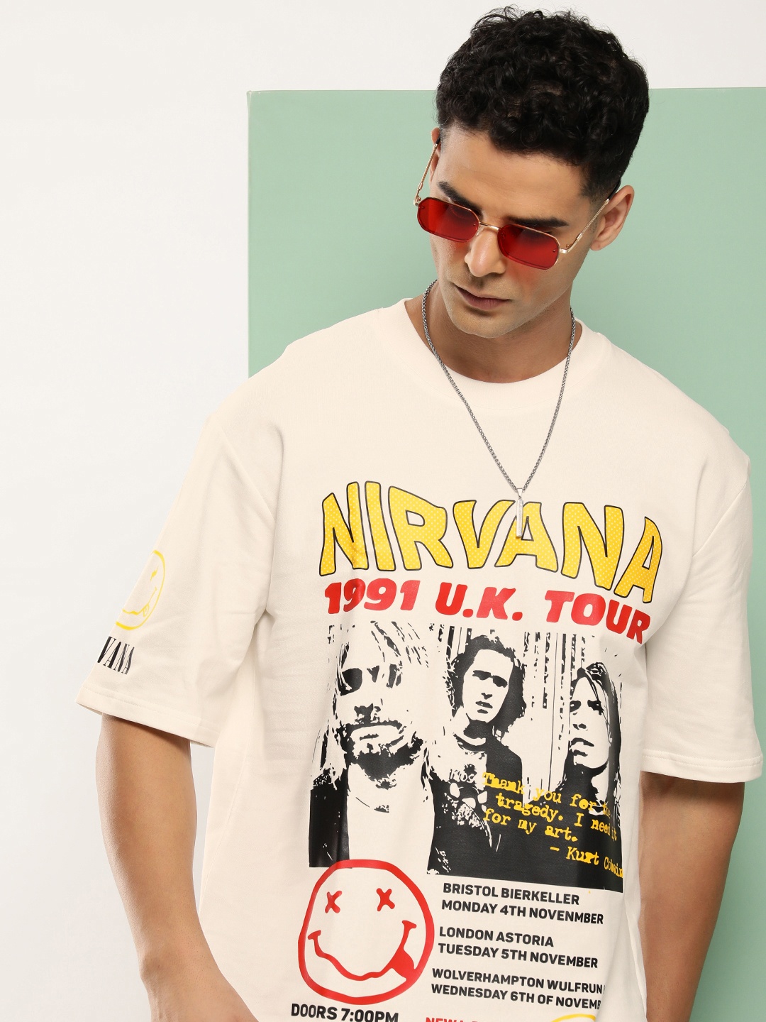 

HOPEPUNK Men Graphic Printed Oversized T-shirt, Off white