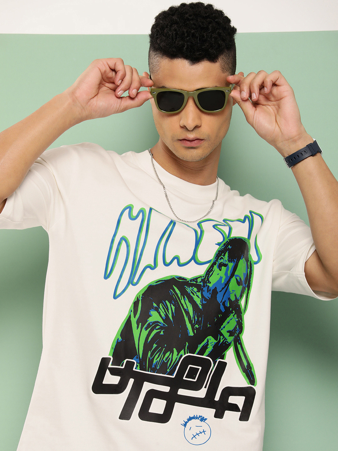 

HOPEPUNK Men Graphic Printed Oversized T-shirt, Off white
