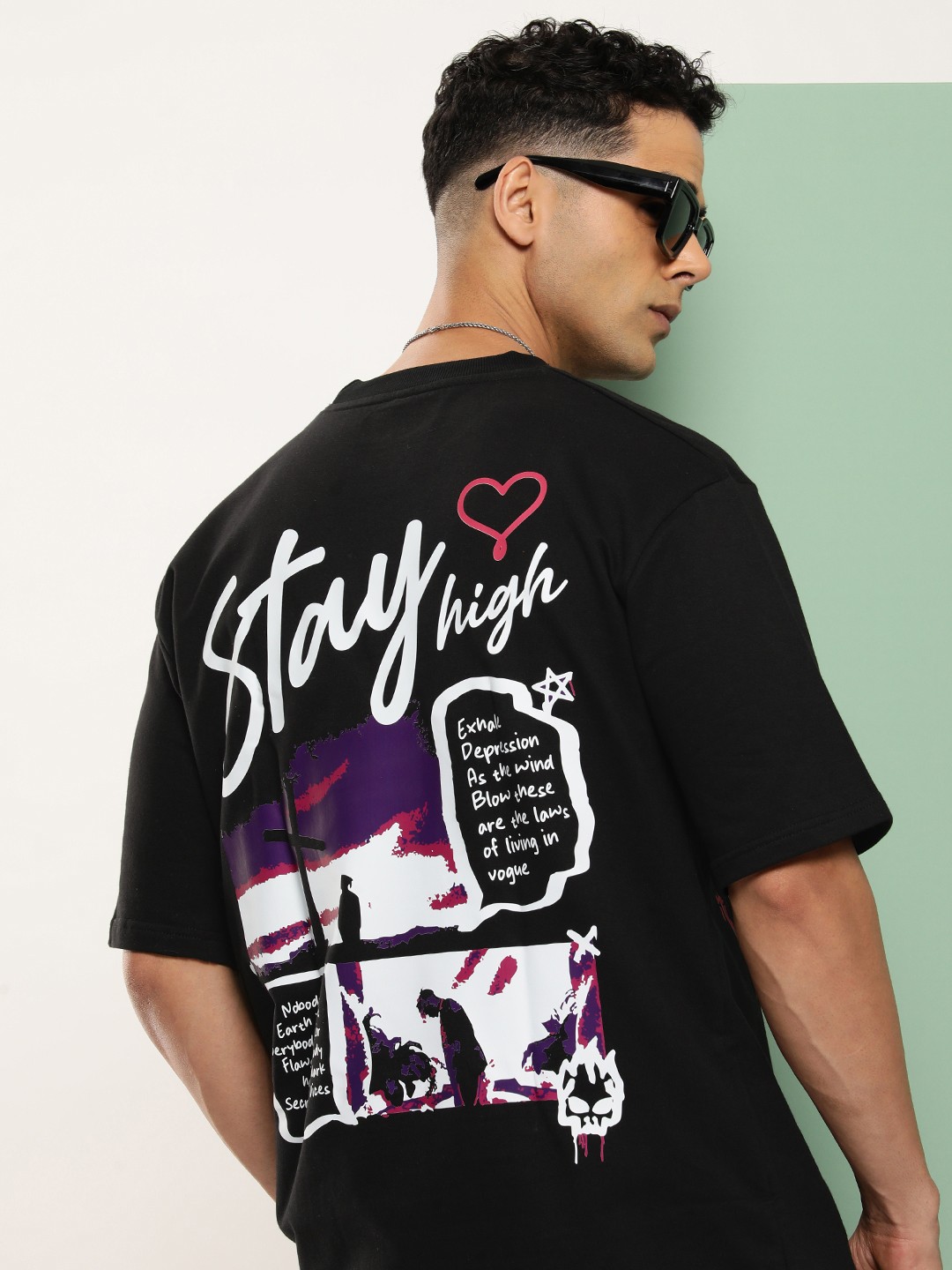 

HOPEPUNK Men Graphic Printed Oversized T-shirt, Black
