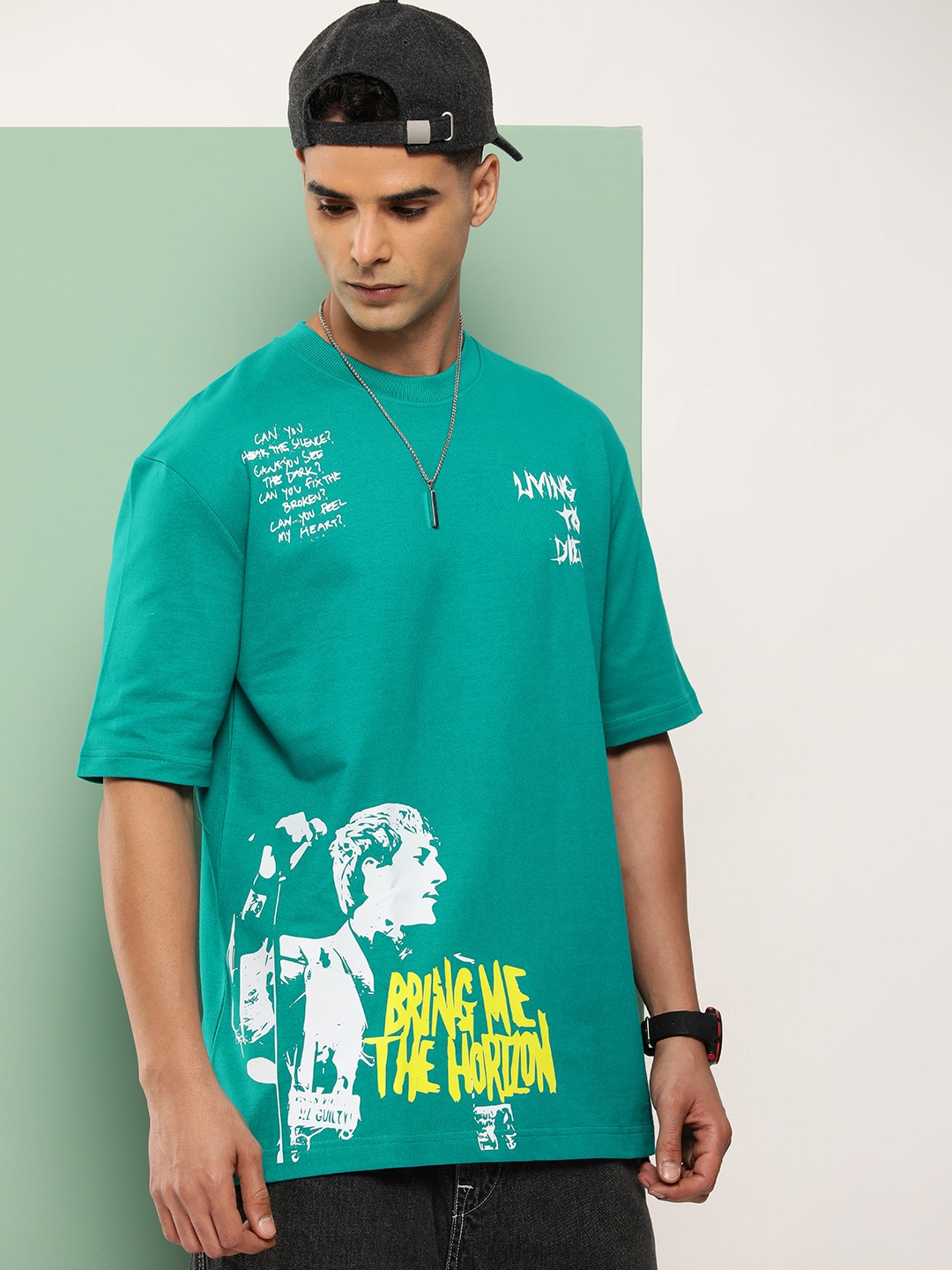 

HOPEPUNK Men Graphic Printed Oversized T-shirt, Green