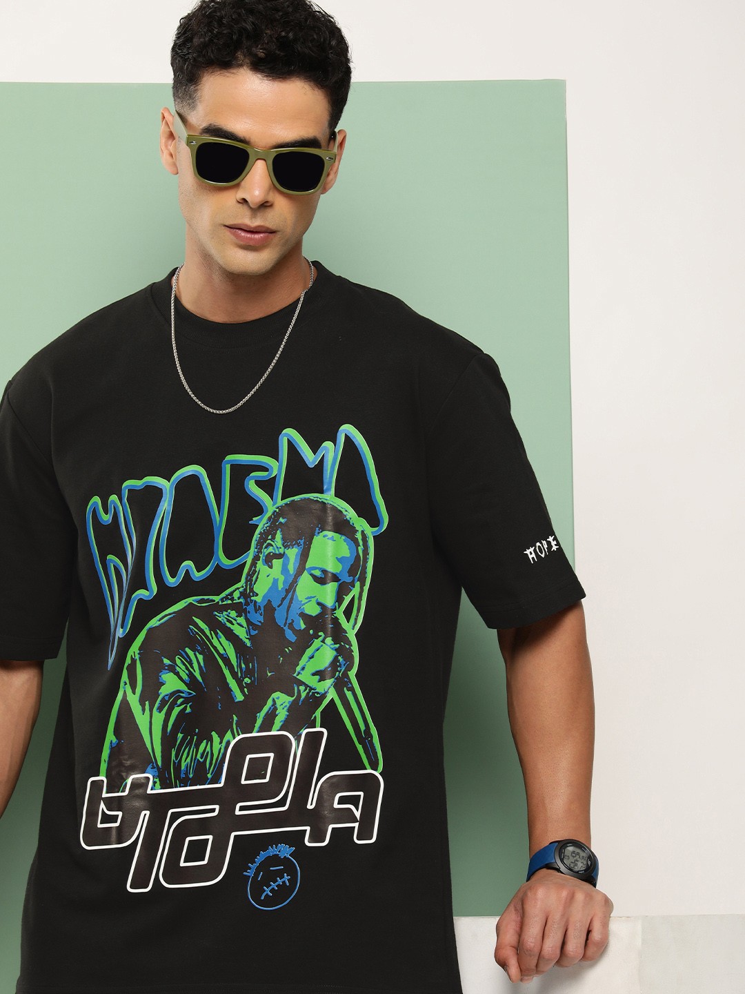 

HOPEPUNK Men Graphic Printed Oversized T-shirt, Black