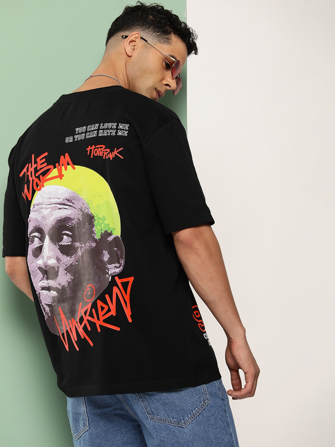 

HOPEPUNK Men Graphic Printed Oversized T-shirt, Black