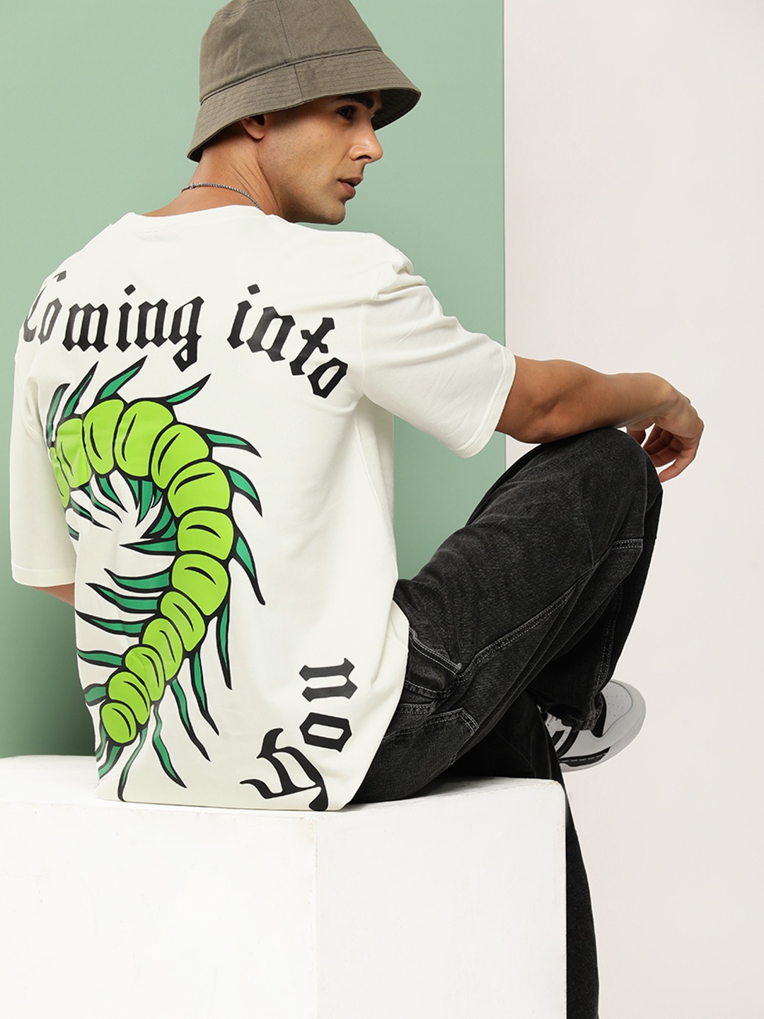 HOPEPUNK Men Graphic Printed Oversized T-shirt, Off white