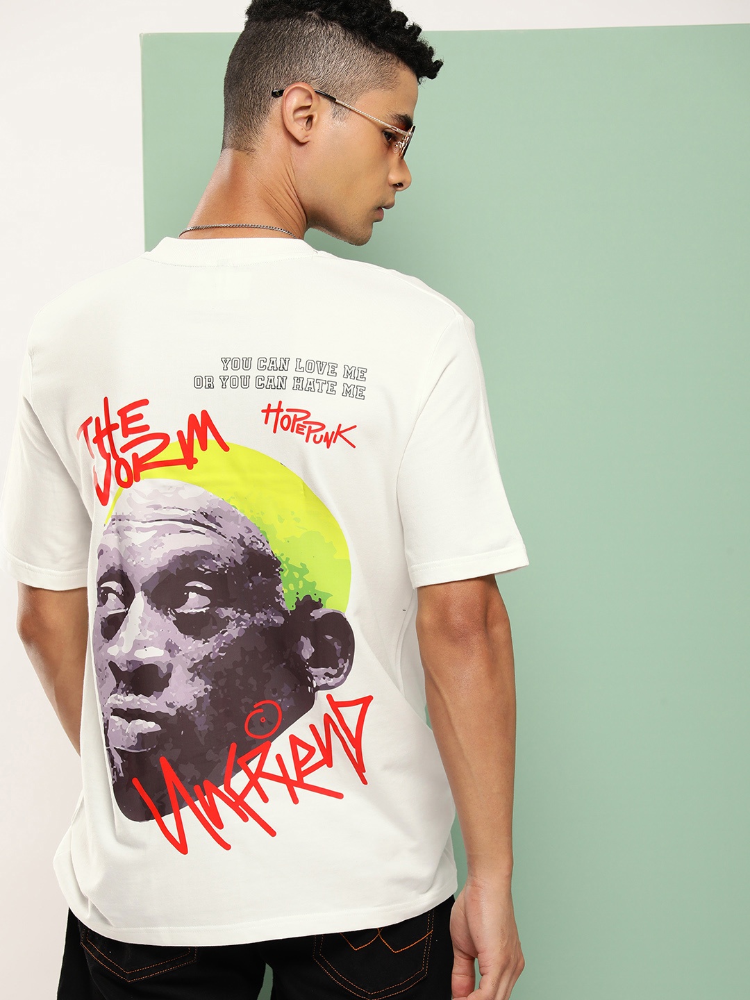 

HOPEPUNK Men Graphic Printed Oversized T-shirt, Off white