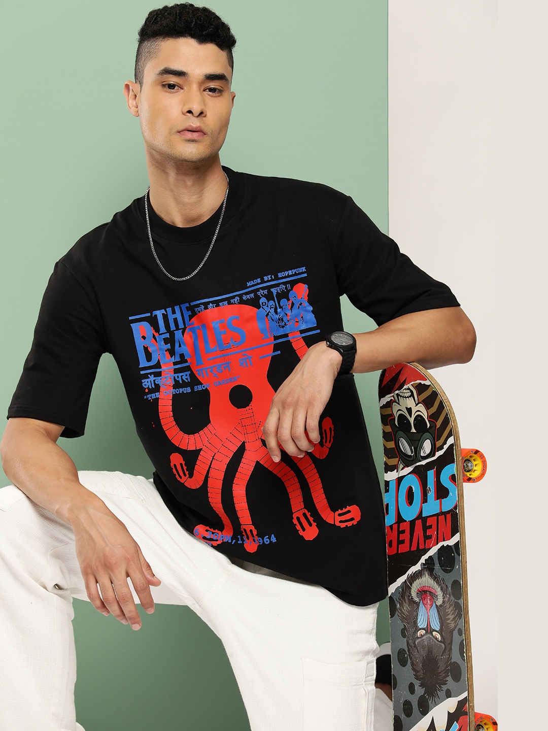 

HOPEPUNK Men Graphic Printed Oversized T-shirt, Black
