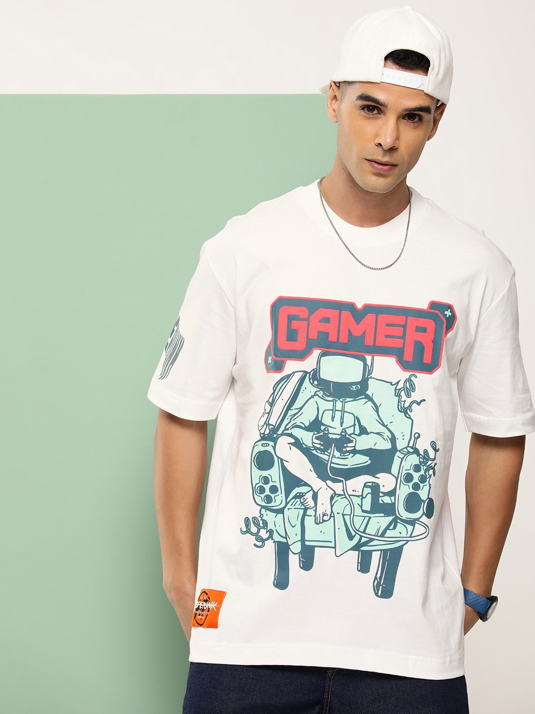 

HOPEPUNK Men Graphic Printed Oversized T-shirt, Off white
