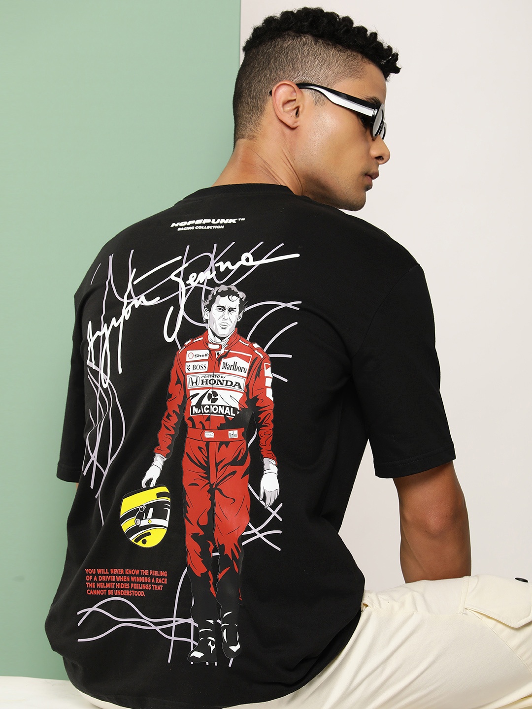 

HOPEPUNK Men Graphic Printed Oversized T-shirt, Black