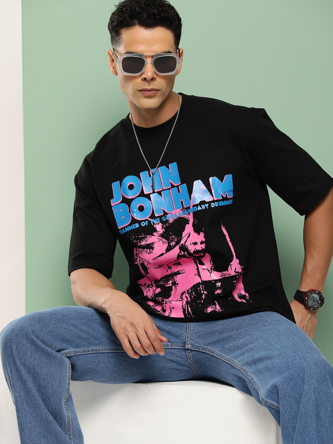

HOPEPUNK Men Graphic Printed Oversized T-shirt, Black