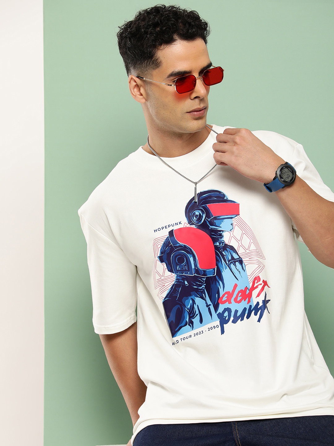 

HOPEPUNK Men Graphic Printed Oversized T-shirt, White