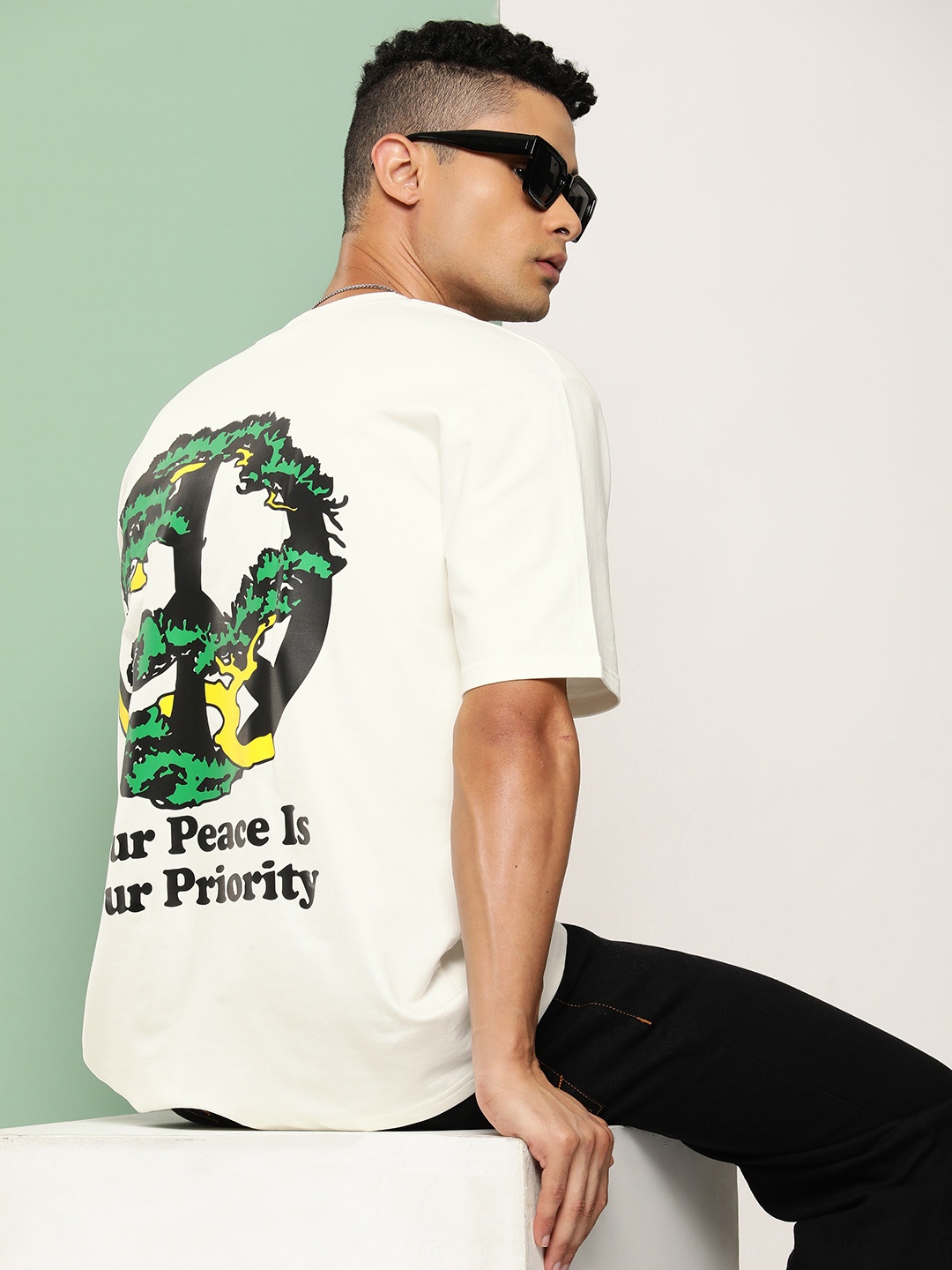 

HOPEPUNK Men Graphic Printed Oversized T-shirt, Off white