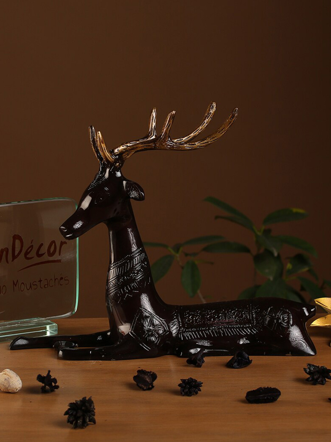 

Two Moustaches Black Brass Deer Showpiece
