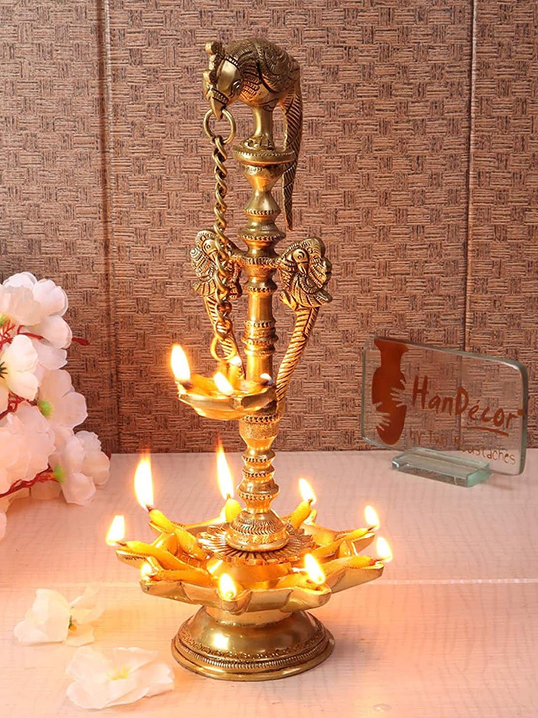 Two Moustaches Gold-Toned Parrot Design 9 Oil Wick Diya