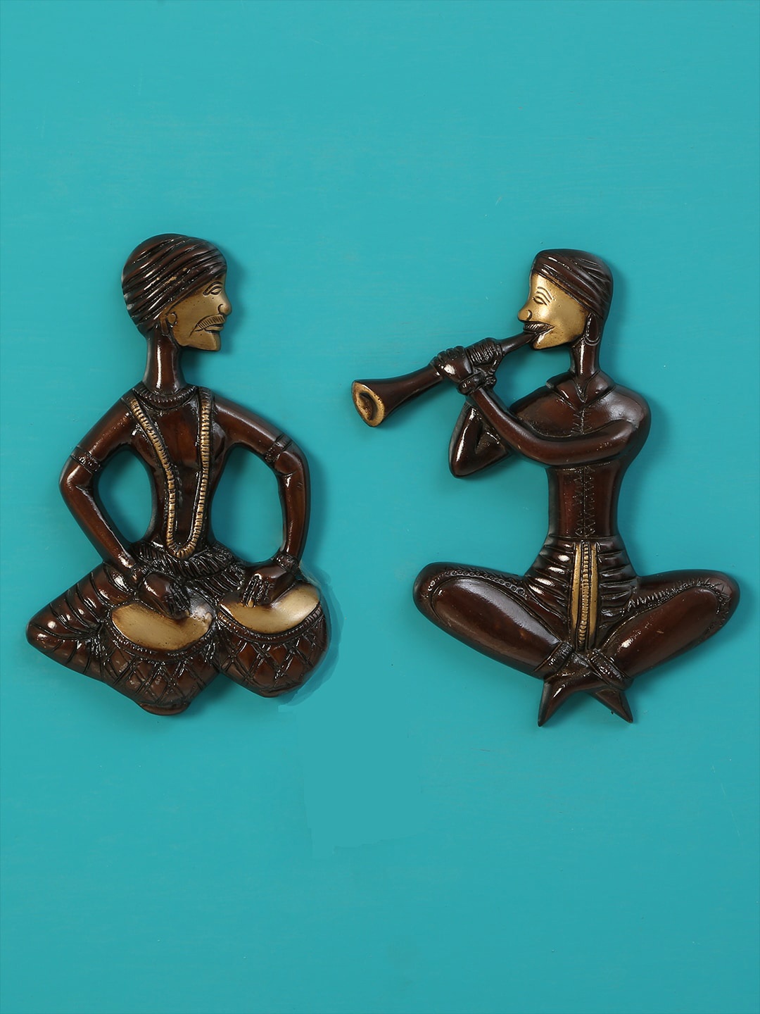 

Two Moustaches Gold-Toned & Brown 2 Piece Jugalbandi Set Wall Decor