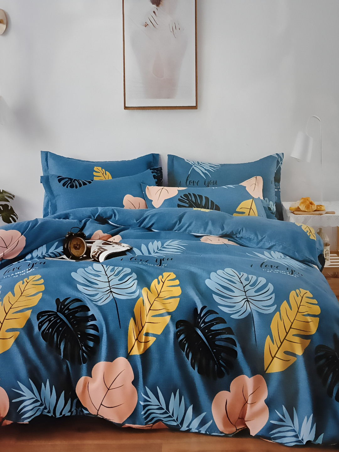 

Signature Blue & Yellow Floral 144 TC Queen Bedsheet with 2 Pillow Covers