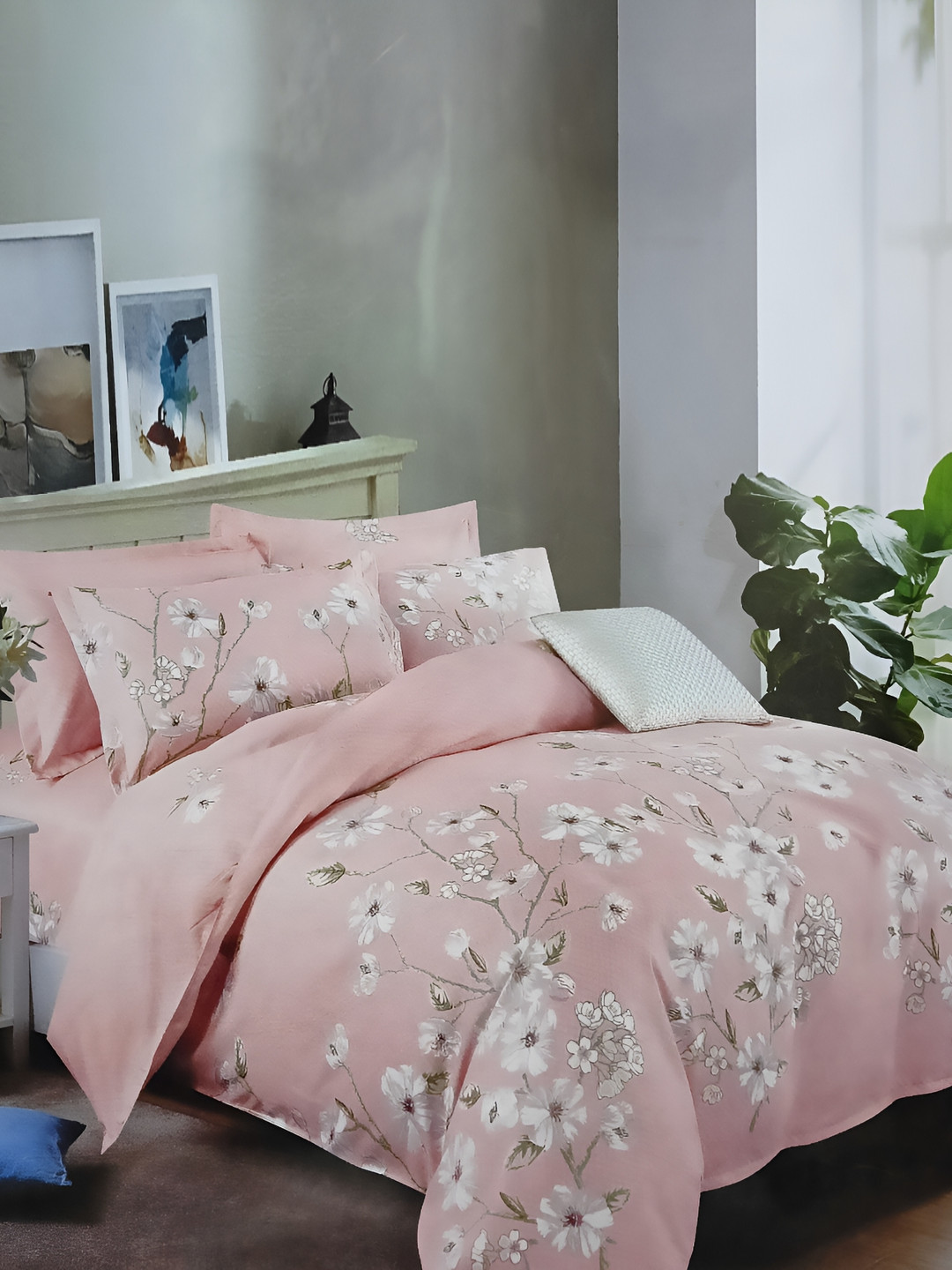 

Signature Pink & White Floral 144 TC Queen Bedsheet with 2 Pillow Covers