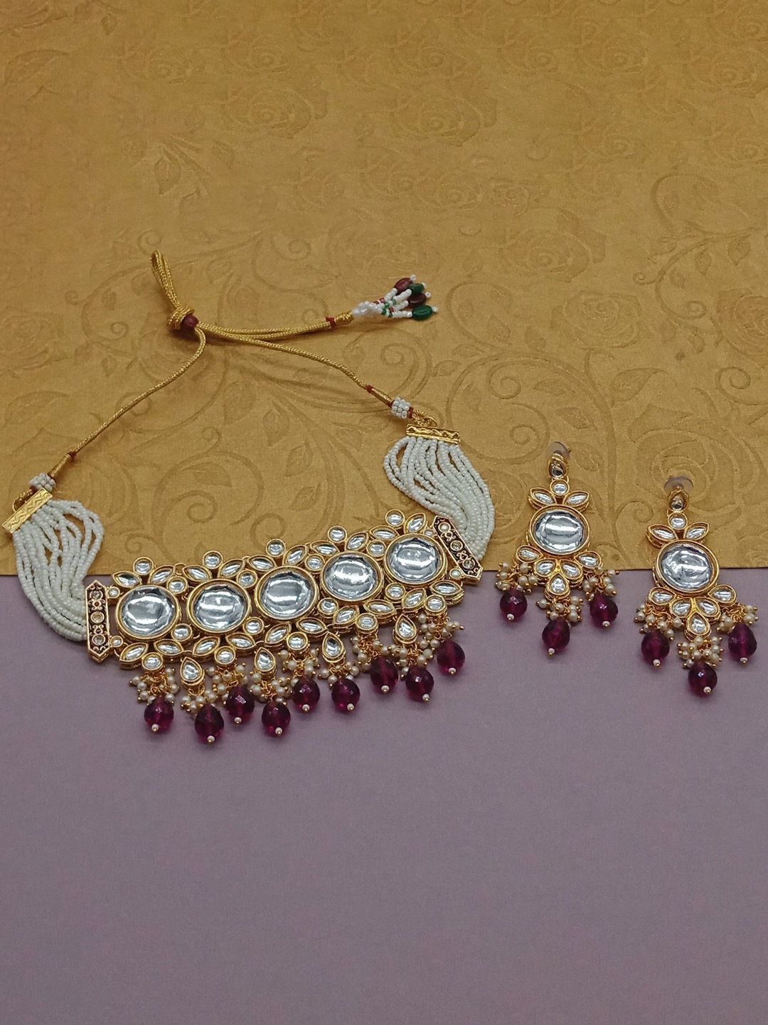 

AASHISH IMITATION Gold-Plated Kundan-Studded & Beaded Jewellery Set
