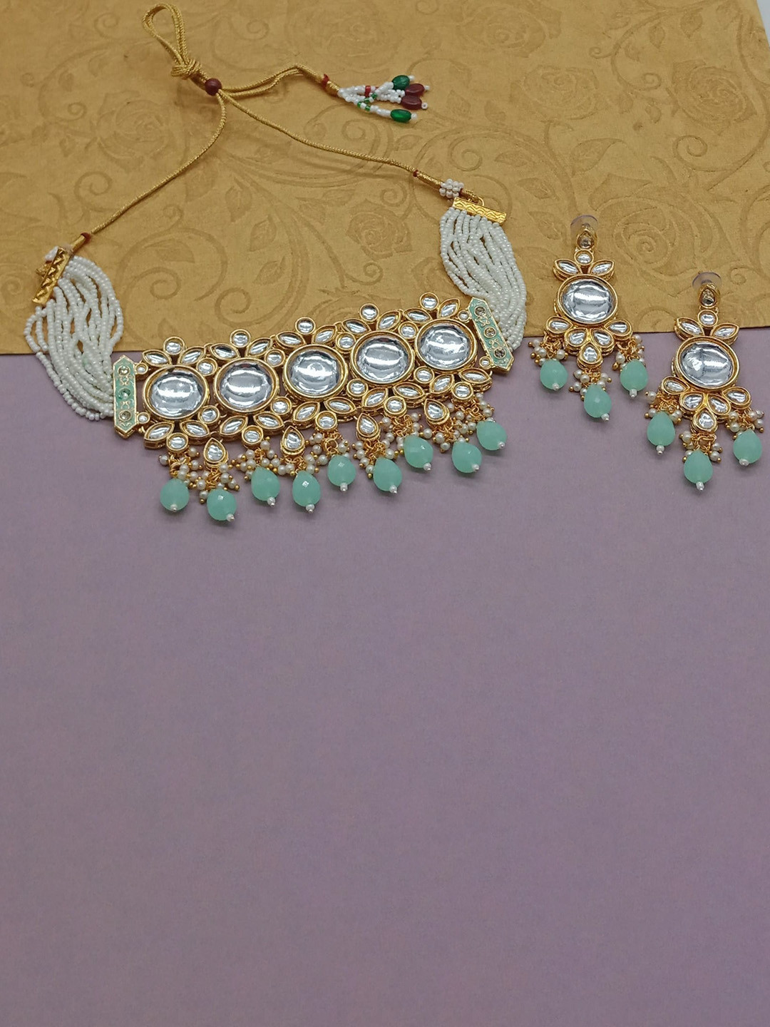 

AASHISH IMITATION Gold-Plated Kundan-Studded & Beaded Jewellery Set