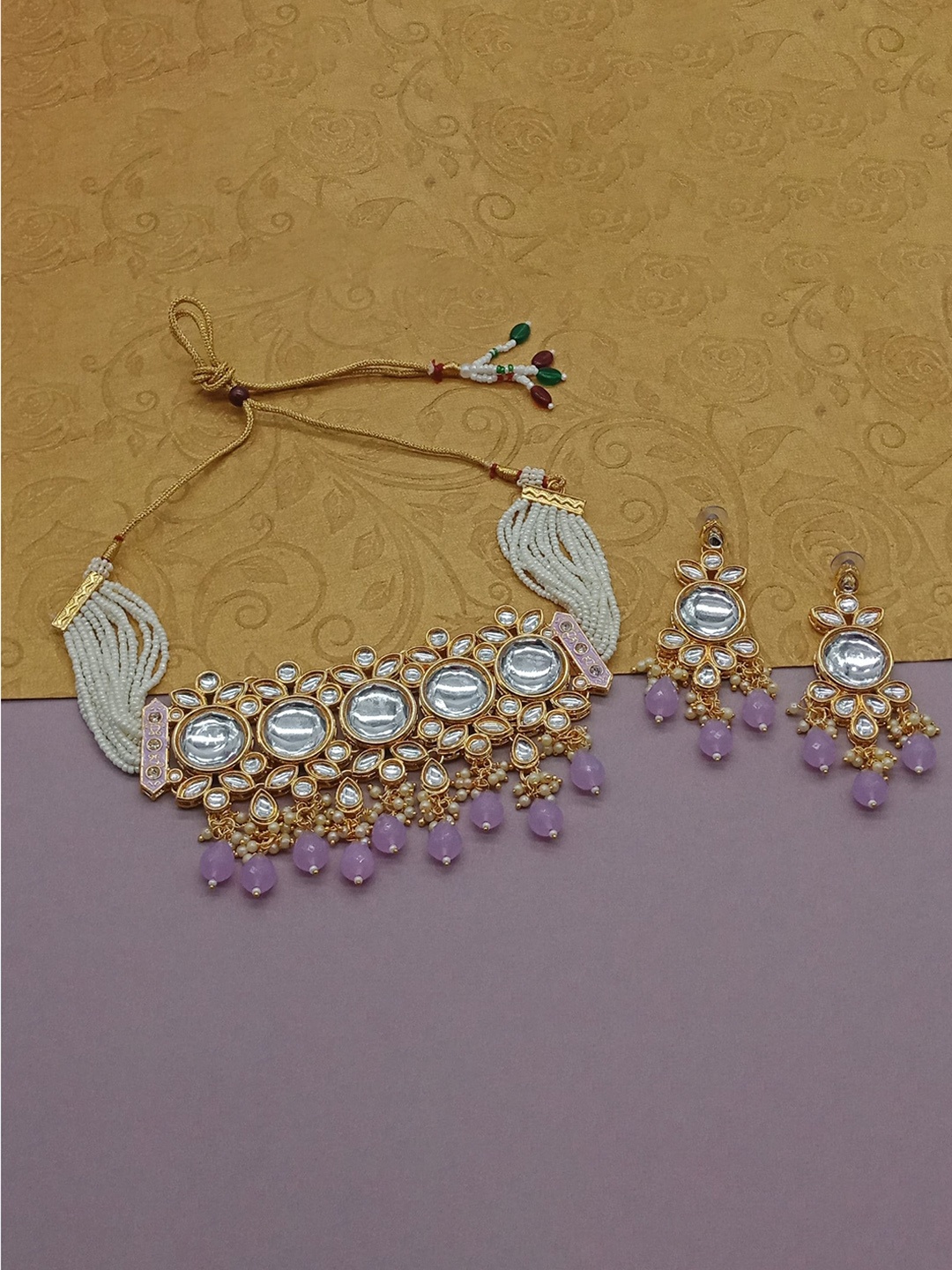 

AASHISH IMITATION Gold Plated Kundan Studded & Beaded Jewellery Set