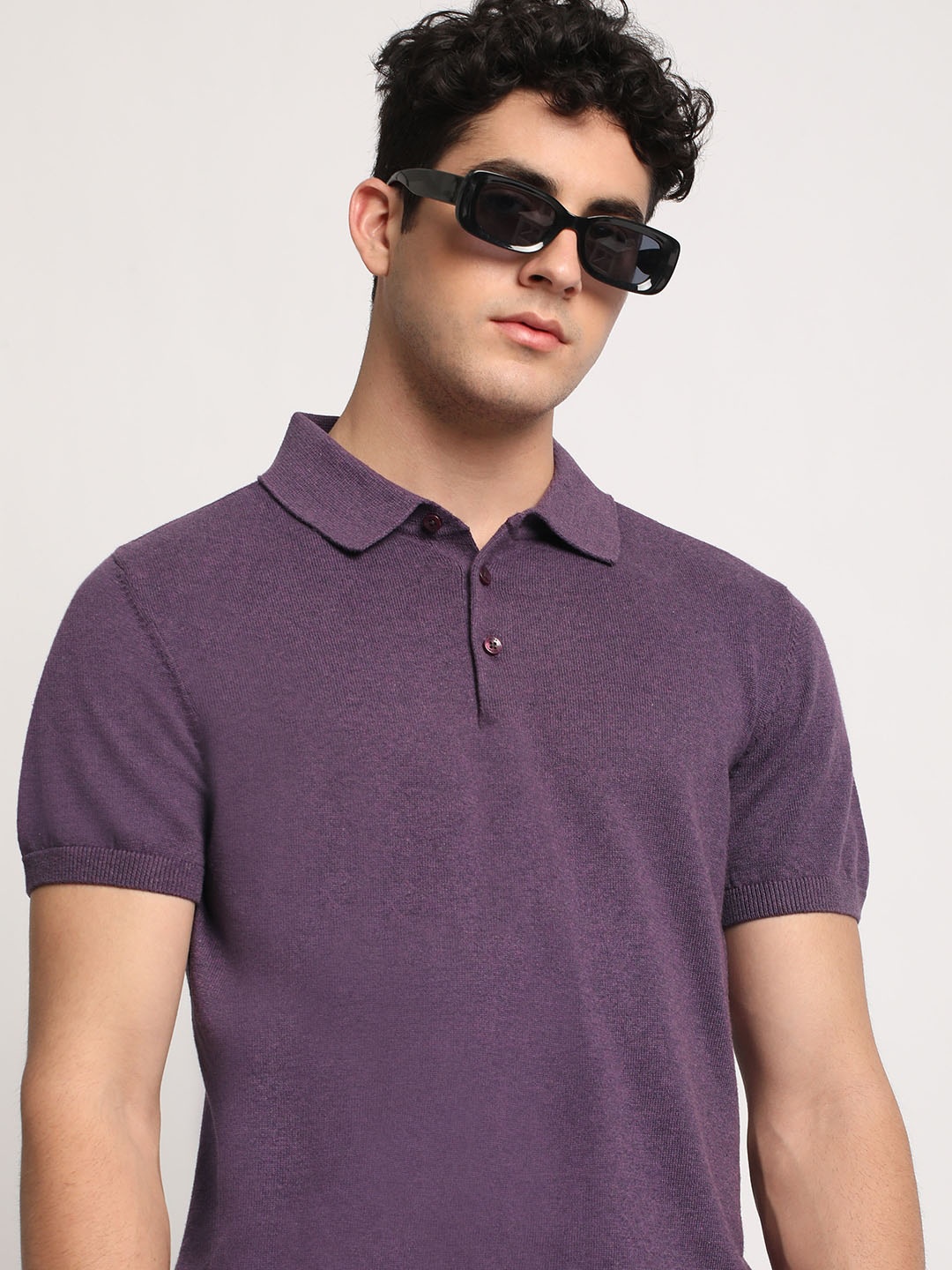 

THE BEAR HOUSE Men Solid Regular Fit Cotton Polo Collar T-Shirt, Purple