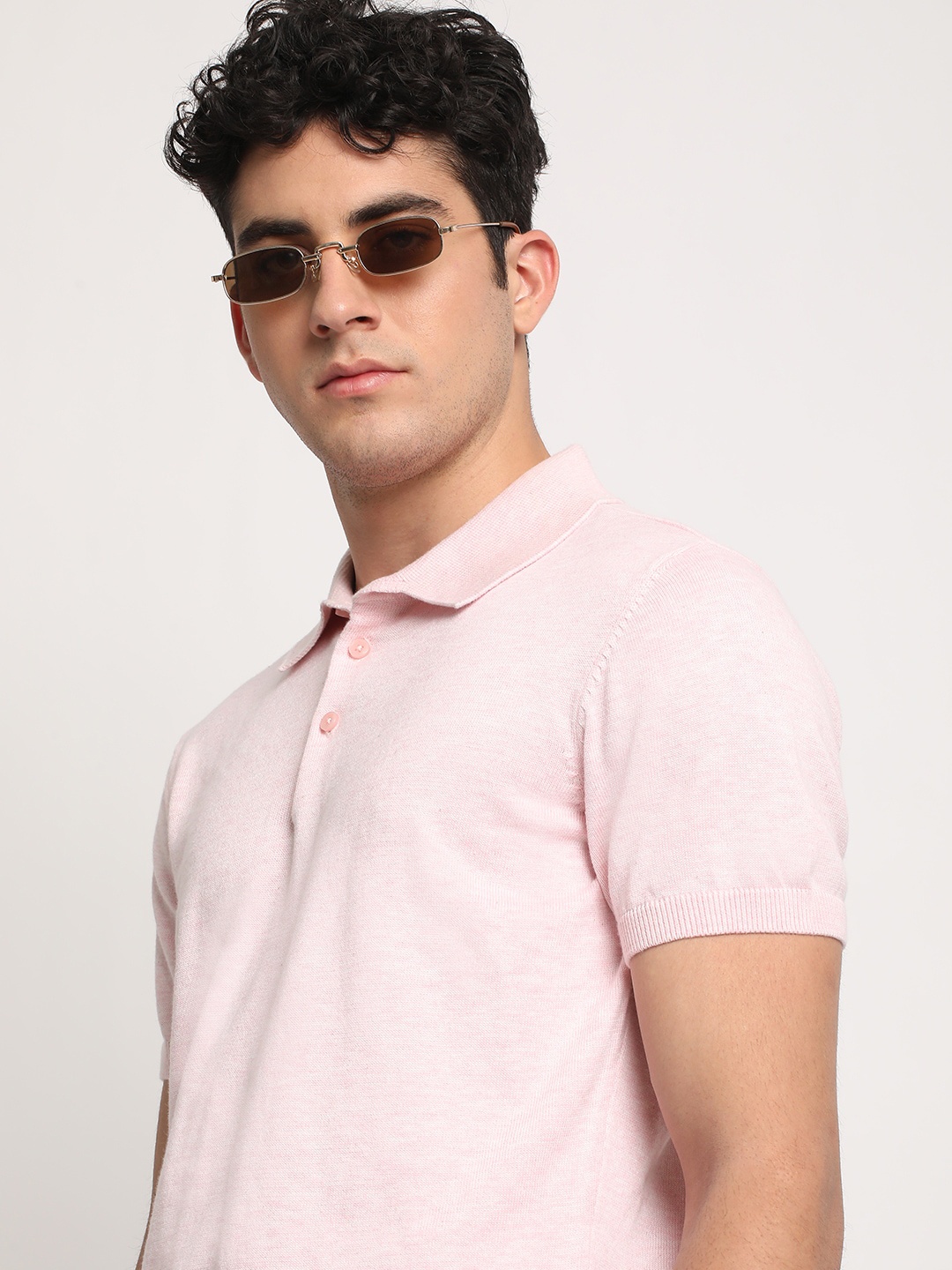 

THE BEAR HOUSE Men Solid Slim Fit Cotton Polo Collar T-Shirt, Pink