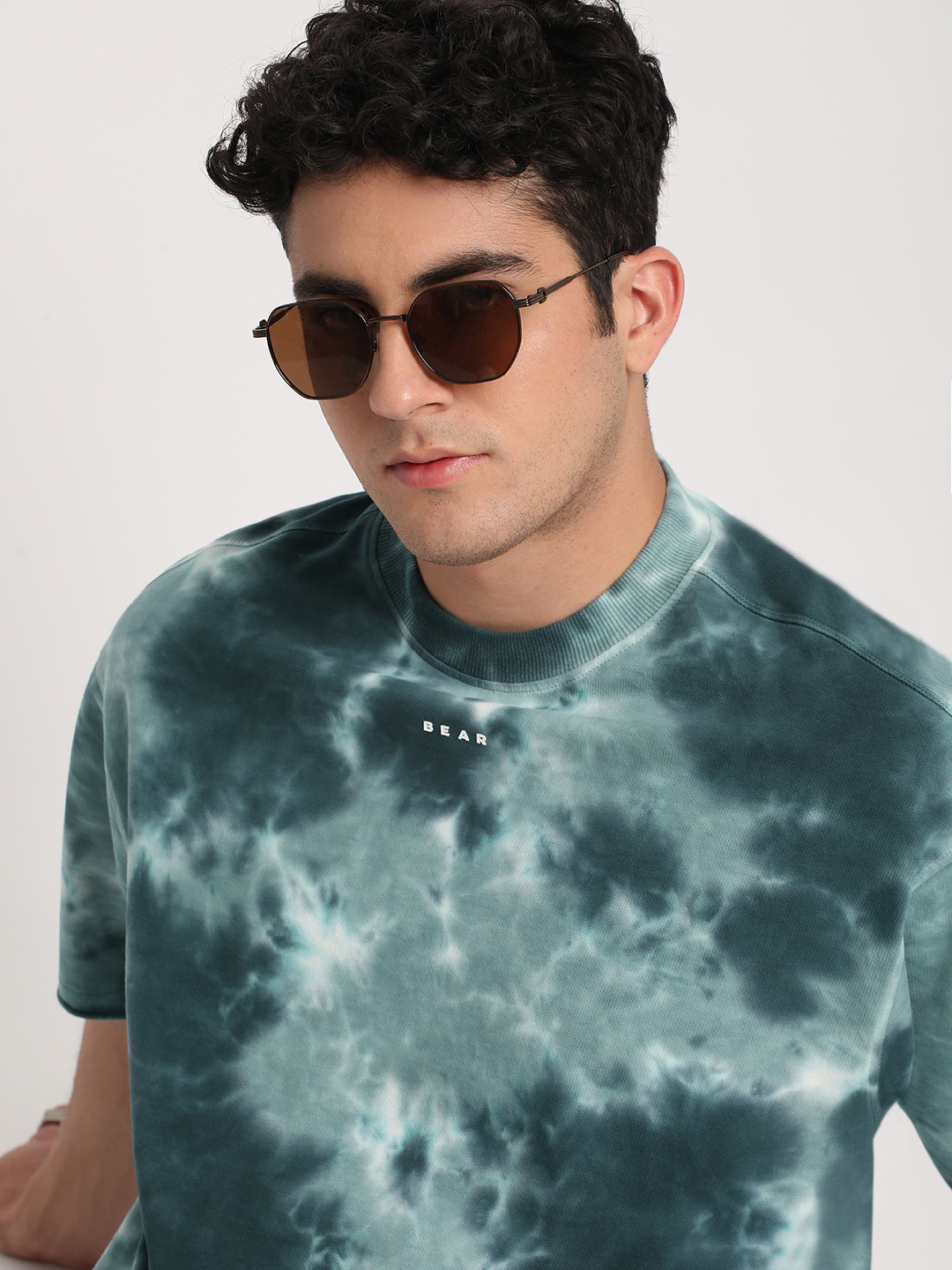 

THE BEAR HOUSE Men Tie and Dye Loose Fit Cotton Round Neck T-Shirt, Blue