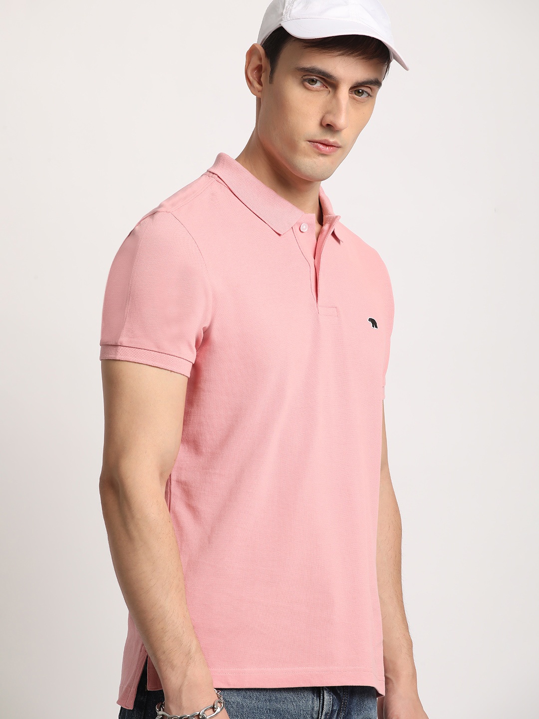

THE BEAR HOUSE Men Solid Slim Fit Cotton Polo Collar T-Shirt, Pink
