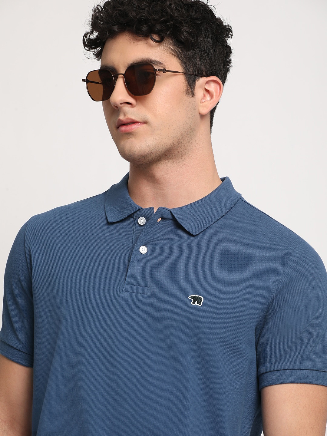 

THE BEAR HOUSE Men Solid Slim Fit Cotton Polo Collar T-Shirts, Blue