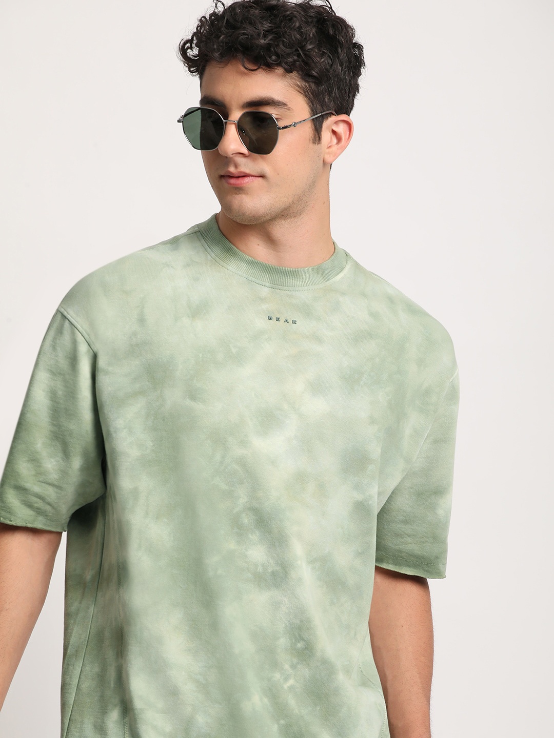 

THE BEAR HOUSE Men Tie and Dye Loose Fit Cotton Round Neck T-Shirt, Green
