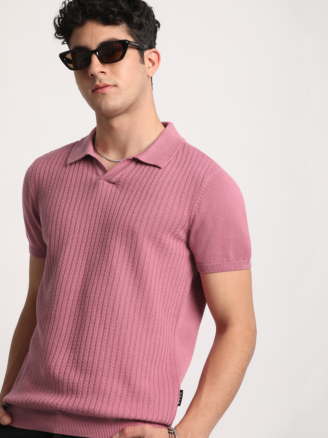 

THE BEAR HOUSE Men Striped Regular Fit Cotton Polo Collar T-Shirt, Pink