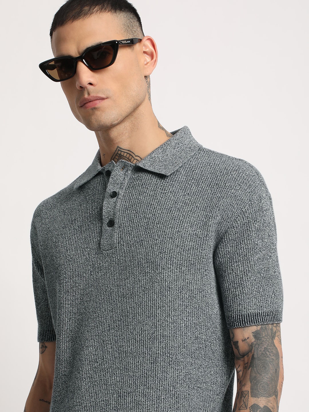 

THE BEAR HOUSE Men Self Designed Regular Fit Cotton Polo Collar T-Shirt, Blue