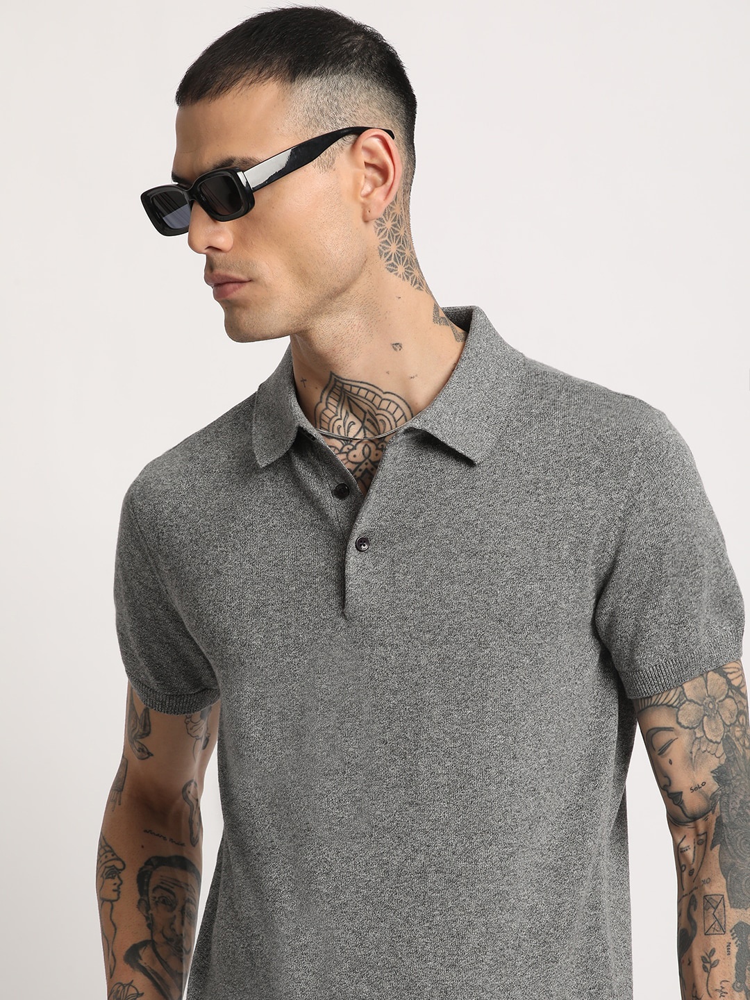 

THE BEAR HOUSE Men Solid Regular Fit Cotton Polo Collar T-Shirts, Grey
